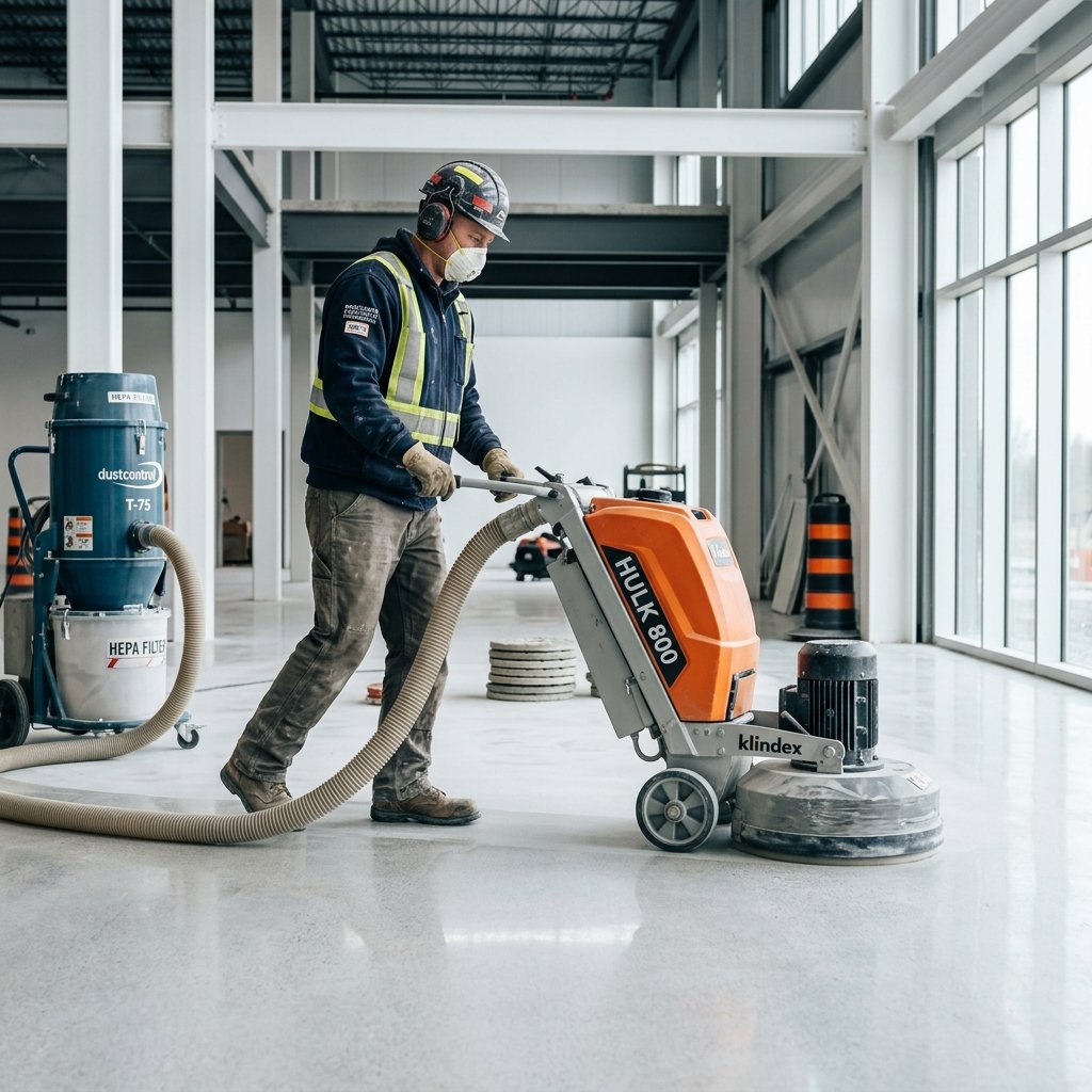 Pro Shield Trade Worker Operating Floor Grinder Machine